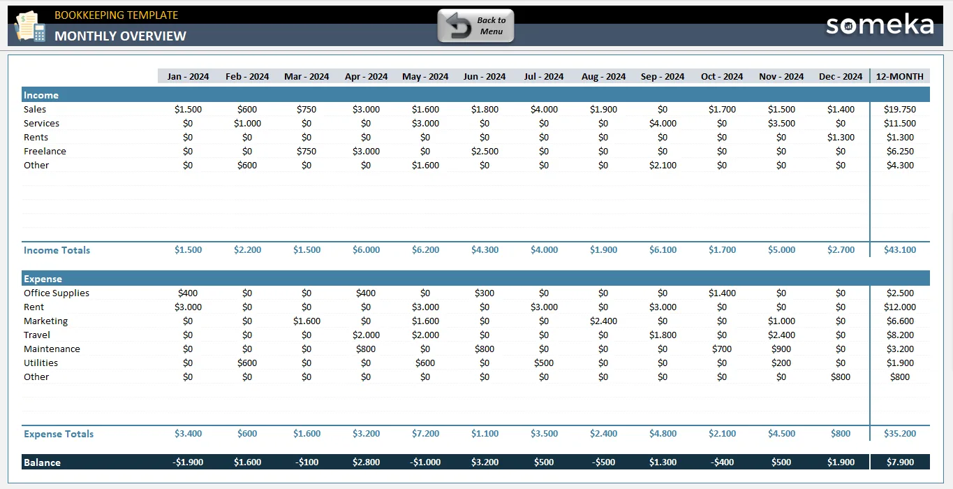 Excel Bookkeeping Template
