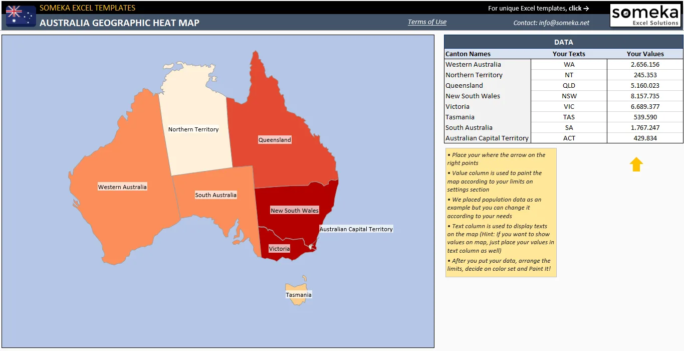Australia Geographic Heat Map Generator Excel Template