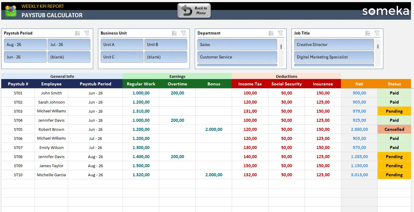 Paystub Excel Template