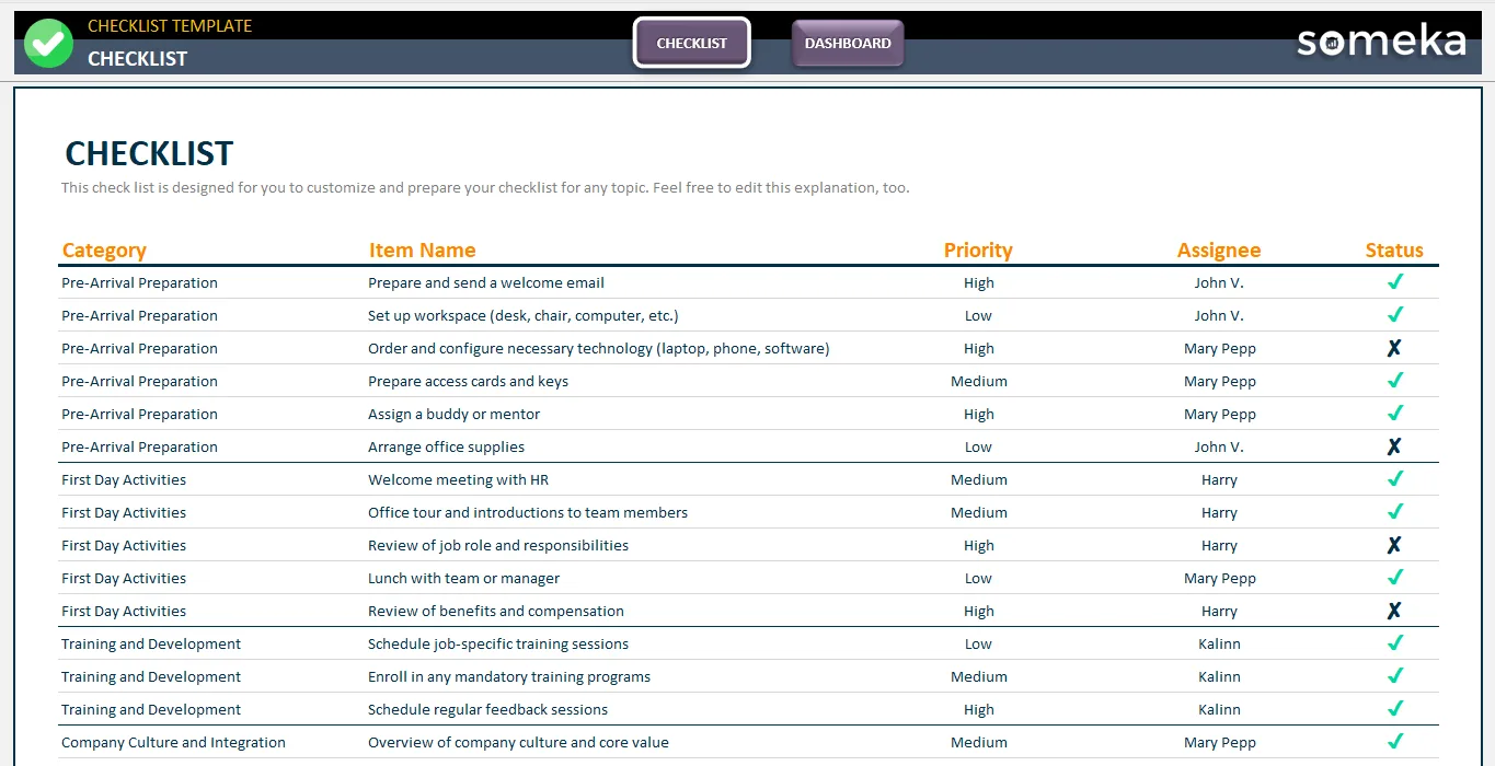 Excel Checklist Template