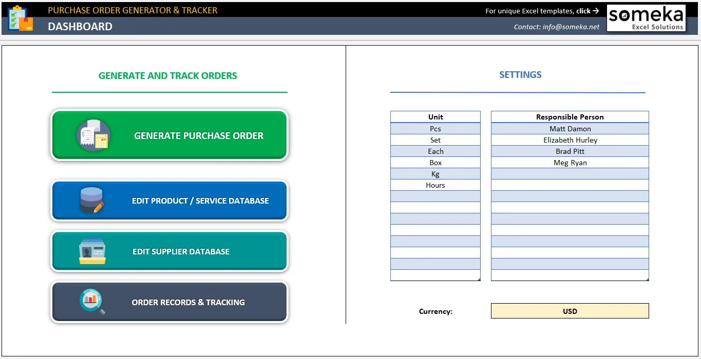Excel Purchase Order Generator and Tracker