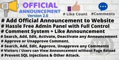 Official Announcement Snippet with Admin Panel