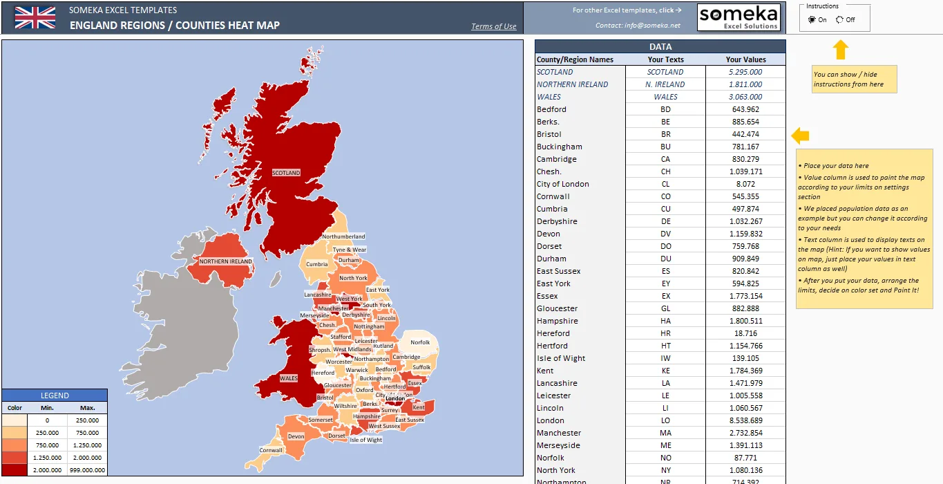 UK Geographic Heat Map Generator Excel Template